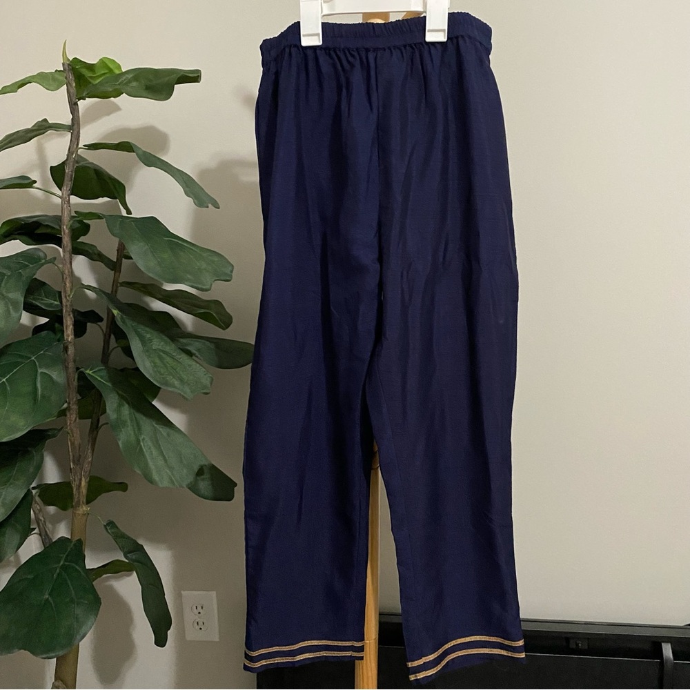 NWT House of Indya Navy Blue Pants with Gold Stripes